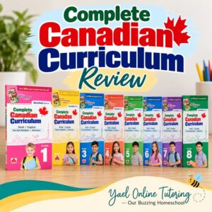 Complete Canadian Curriculum workbooks for Grades 1–8 displayed together for a review by Yael Online Tutoring.