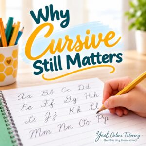 Why cursive still matters: child practicing cursive handwriting with pencil